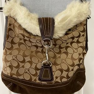 Coach hobo handbag with faux fur